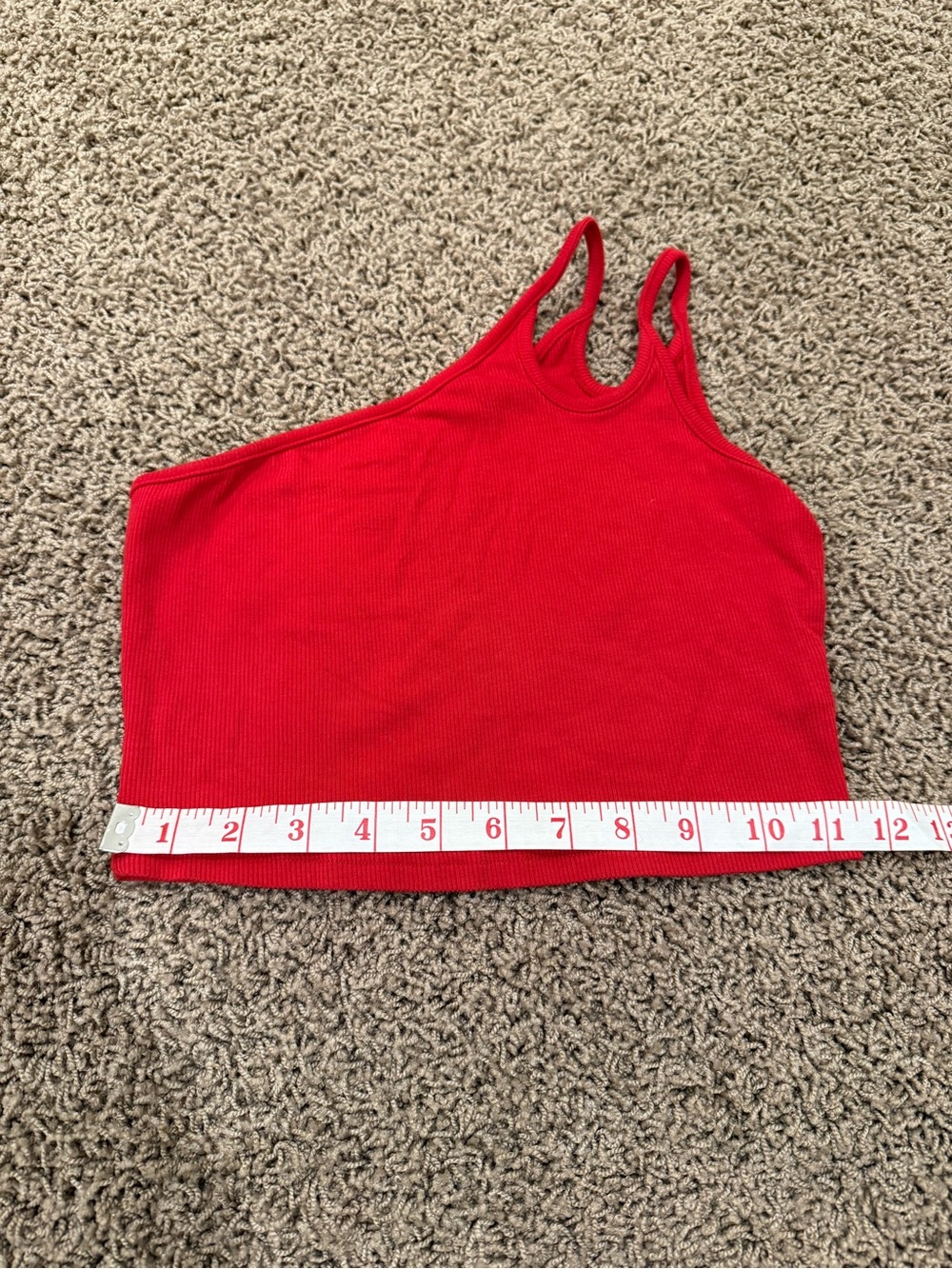 Zaful Red One-Shoulder Double-Strap Ribbed Crop Tank - Picture 3 of 8